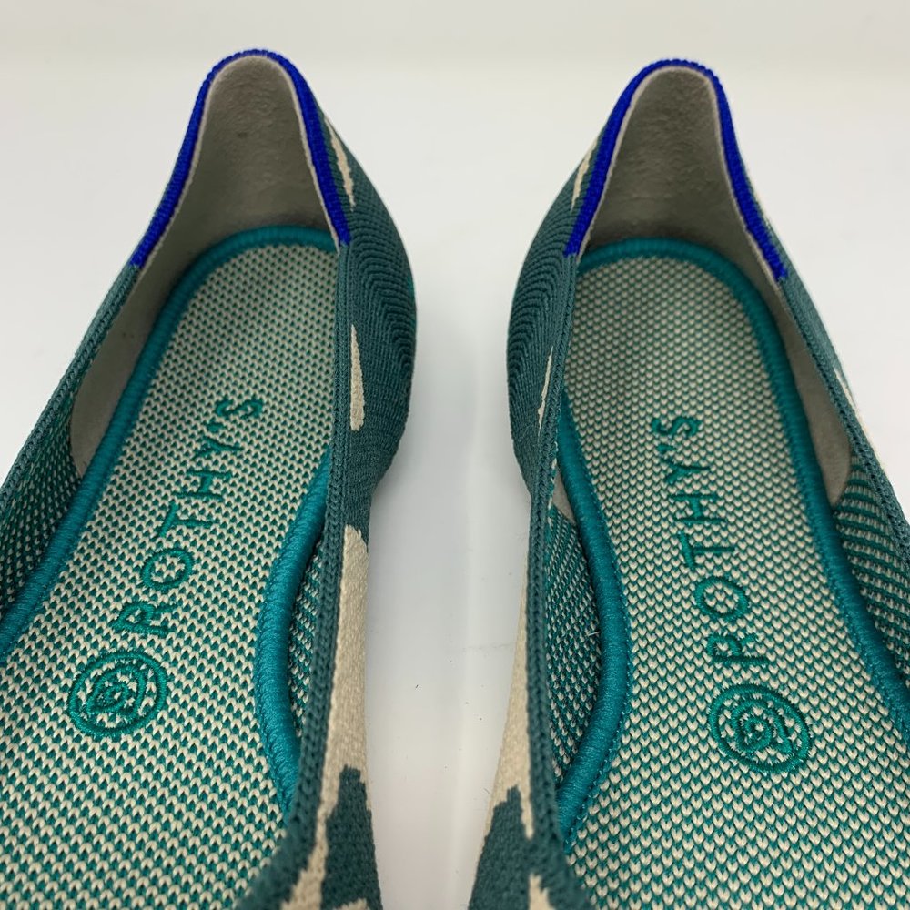 Rothy's Moroccan Ikat Flat Shoes Blue Teal Knit Geometric Pointed Toe Size 8.5 - Picture 3 of 5